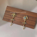 Vintage French Court Hollow Rose Flower Copper Stud Earrings For Women