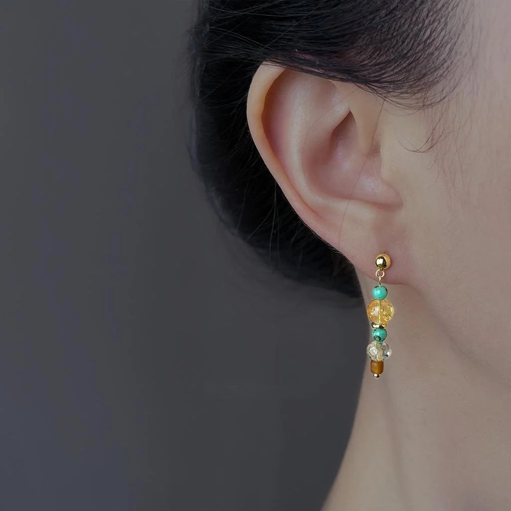 Vintage Ethnic Geometric Copper Citrine Glass Crystal Drop Earrings For Women