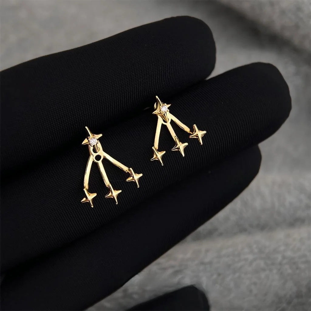Two Way Star Zircon Copper Drop Earrings Light Luxury Style