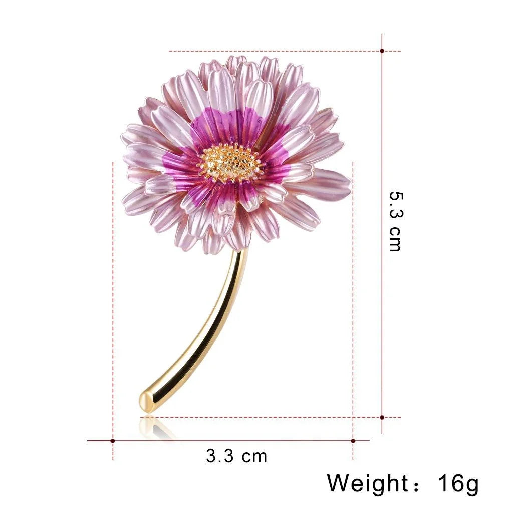 Cute Korean Style Enamel Daisy Flower Alloy Brooch For Women, Elegant Floral Lapel Pin Suit Accessory Gift