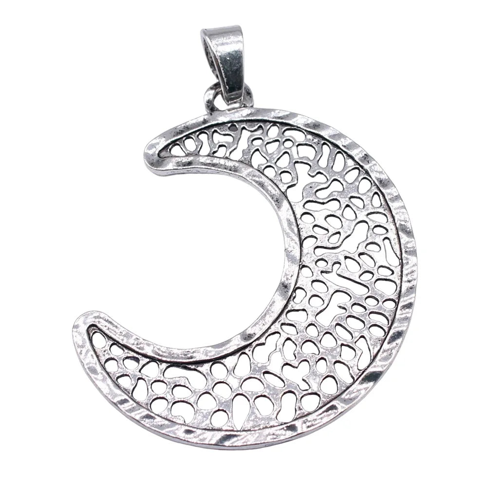 83x63mm 18g Antique Silver Zinc Alloy Moon Charm Pendant for DIY Necklace Bracelet Making