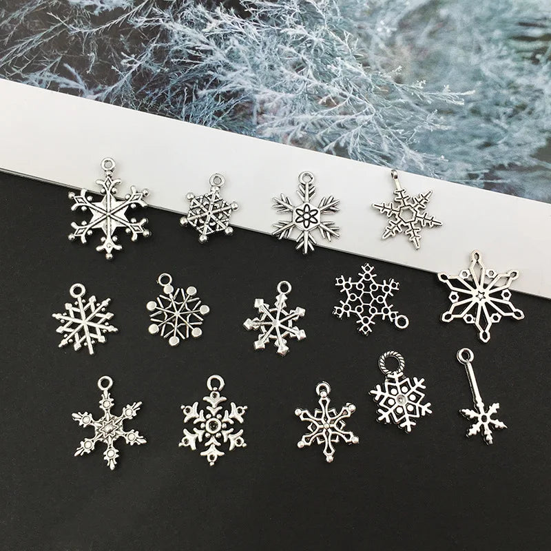 Antique Silver Zinc Alloy Hexagon Snowflake Bead for Christmas Bracelet Jewelry