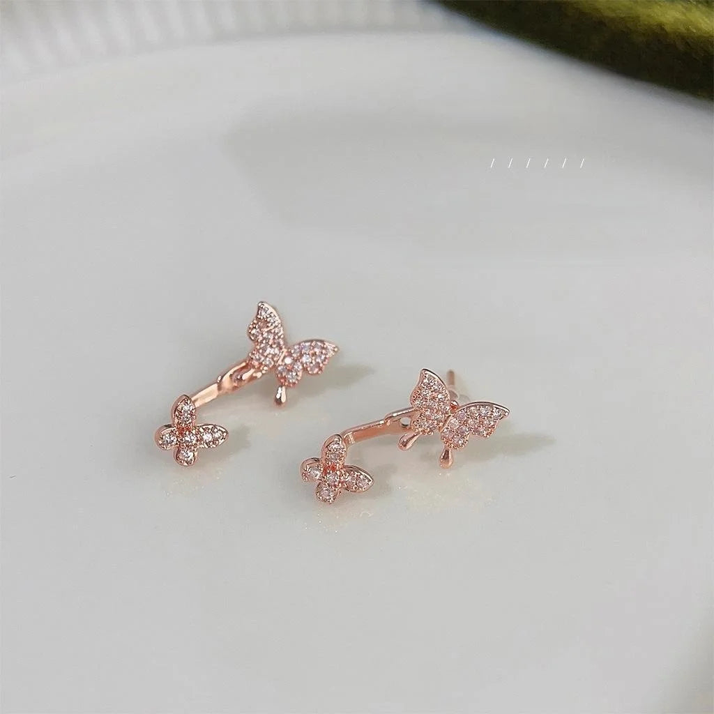 Elegant Rose Gold Plated Copper Butterfly Drop Earrings With Micro Pave Zircon