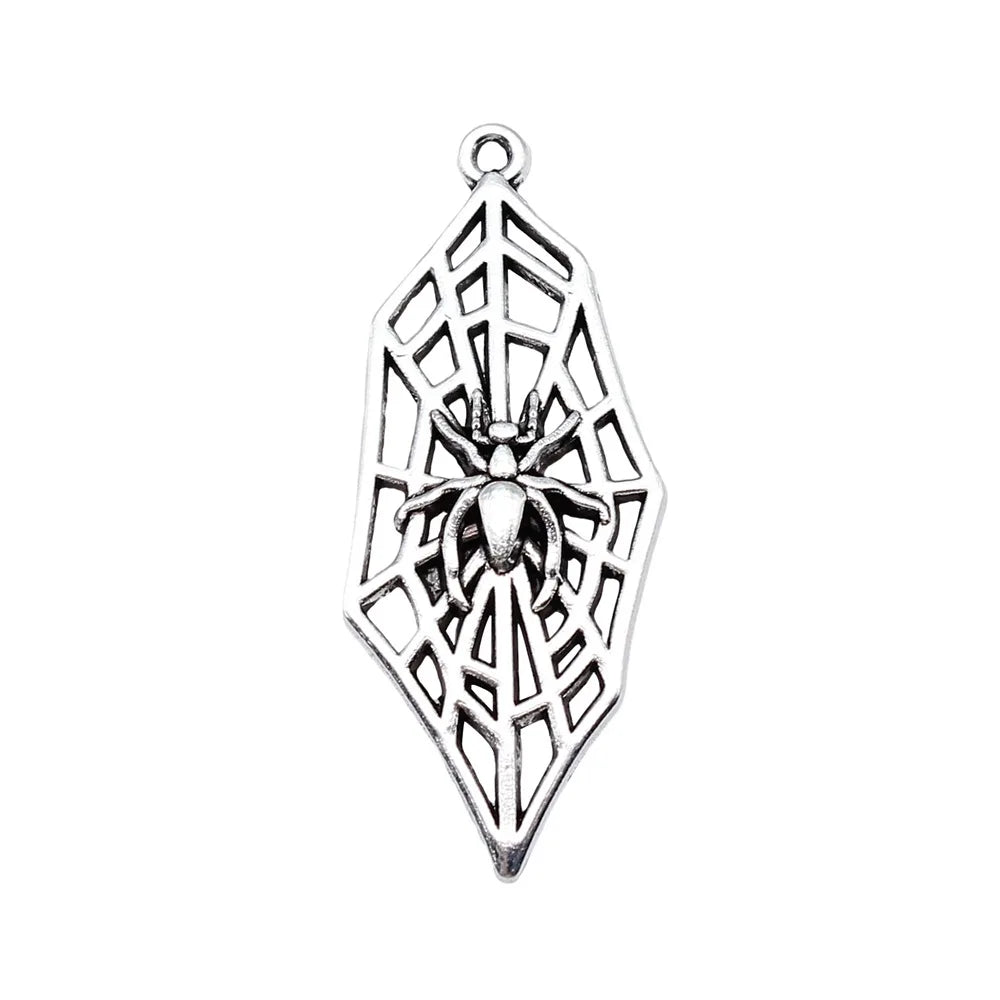 38x15mm 2.1g Antique Silver Tone Zinc Alloy Spider Web Charm Pendant for Halloween DIY Jewelry