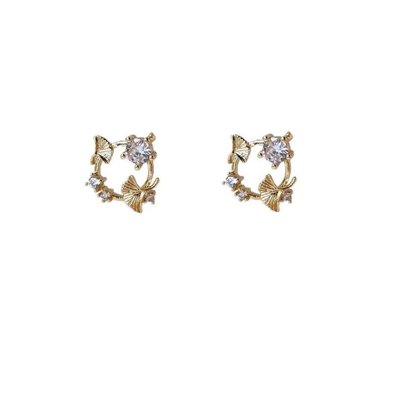 14K Plated Copper Zircon Flower Wreath Micro Pave Stud Earrings Korean Style Jewelry
