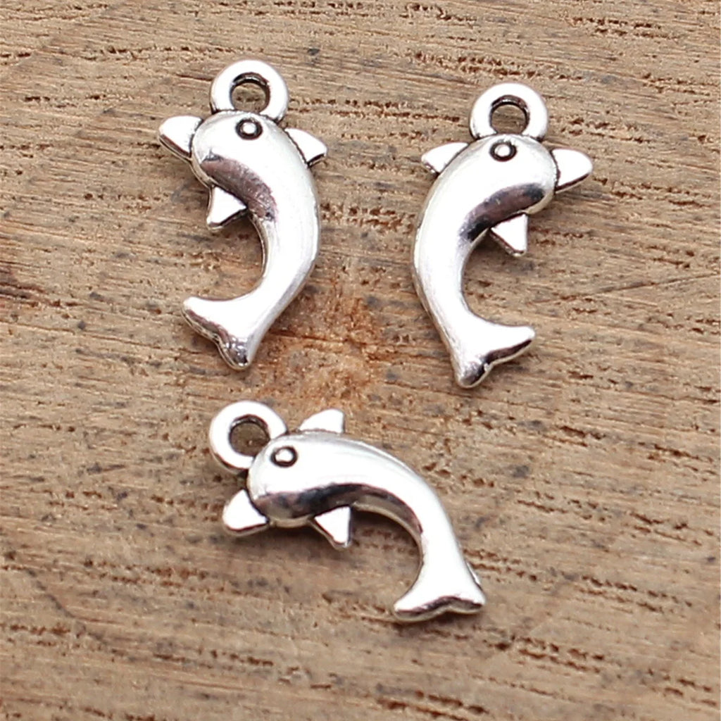 14x7.7mm 0.48g Antique Silver Zinc Alloy Small Dolphin Charm Pendant for DIY Bracelet Necklace Jewelry