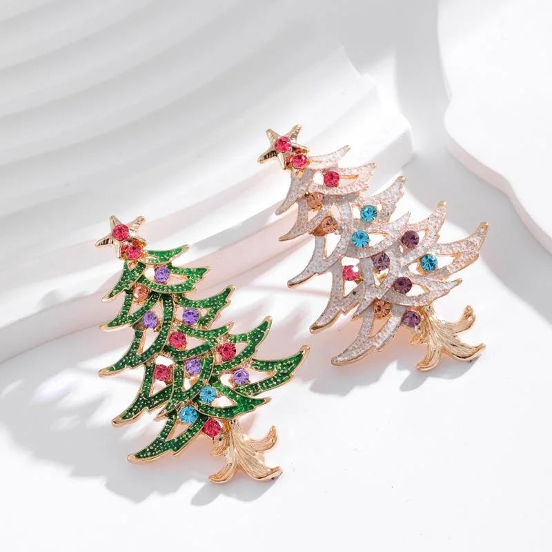 Elegant Christmas Tree Alloy Enamel Rhinestone Brooch, Festive Holiday Lapel Pin Corsage Gift