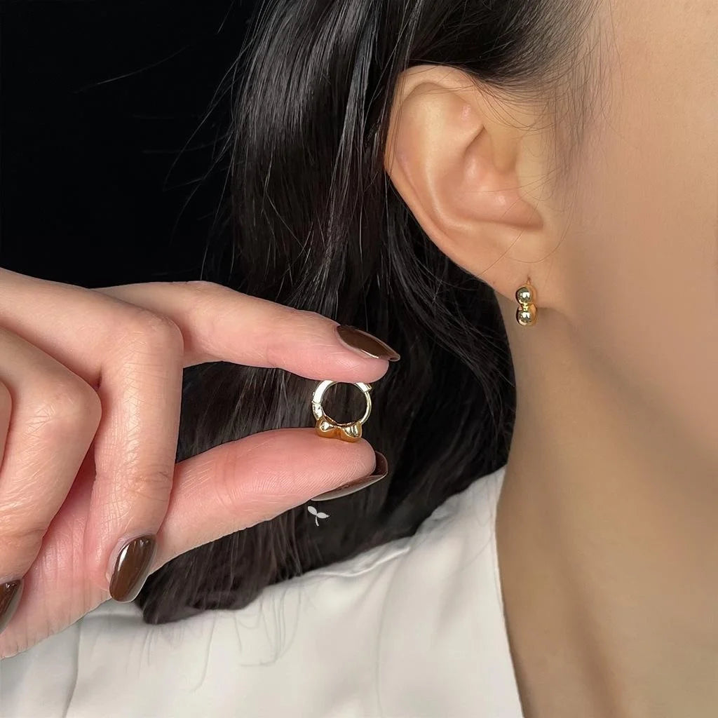 Minimalist Gold Tone Copper Stud Earrings For Women, Versatile Geometric Round Ball Jewelry