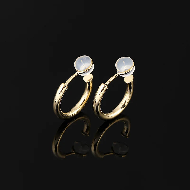 Elegant Gold Alloy Small Hoop With Round Crystal Stud & Clip On No Piercing Commuter Minimalist Earrings