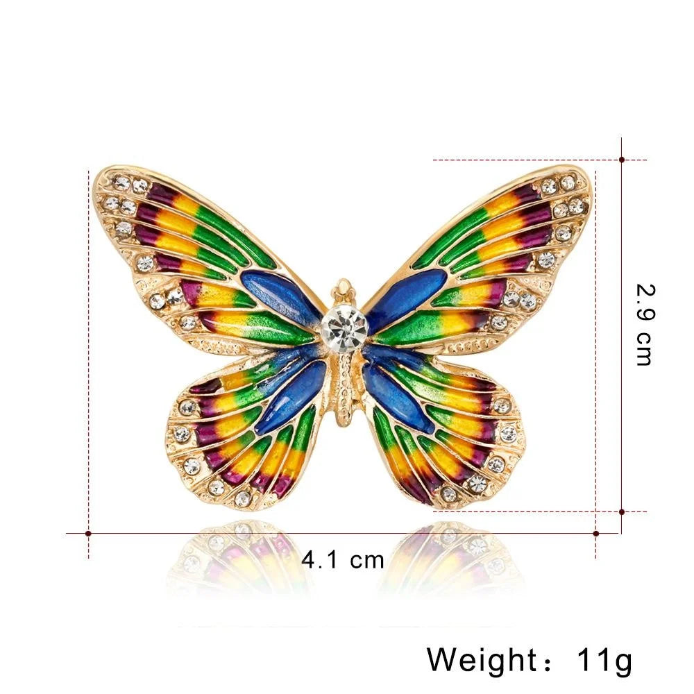 Elegant 3D Enamel Butterfly Brooch Alloy Rhinestone Lapel Pin Corsage For Women's Suit Accessory Gift