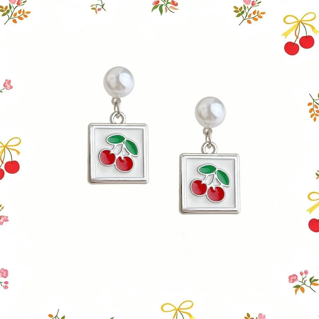 Cute Cherry Enamel Copper Drop Earrings Fresh Sweet Fruit Jewelry For Women