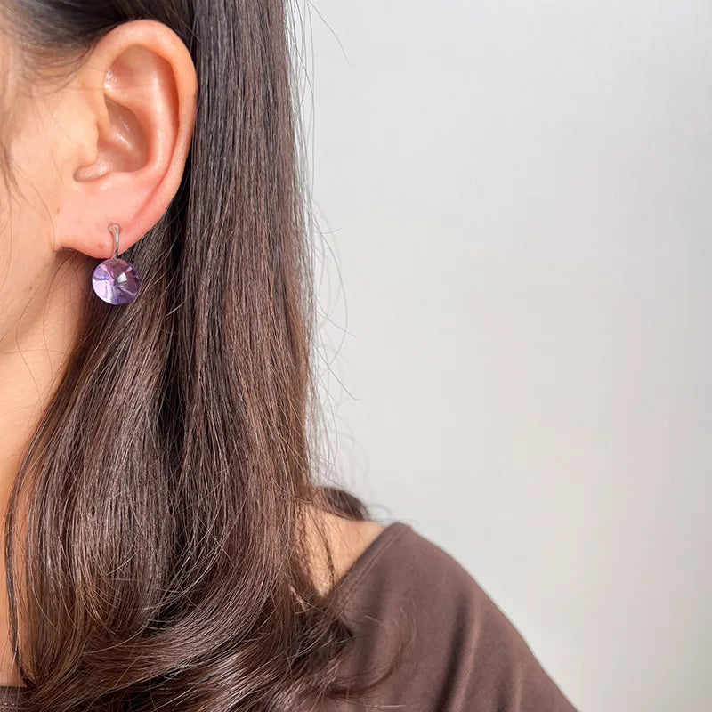 Elegant Luxury Purple Crystal Glass Bead Ball Drop Stud & Clip On No Piercing Women's Earrings