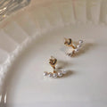14K Plated Copper Heart Pearl Stud Earrings For Women, Korean Minimalist Two-Way Ear Jewelry