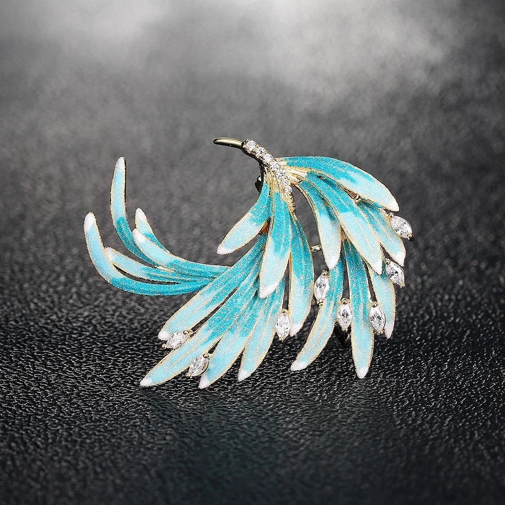 Elegant Chinese Phoenix Feather Brooch With Blue Enamel And Rhinestones, Luxury Lapel Pin Suit Accessory Gift