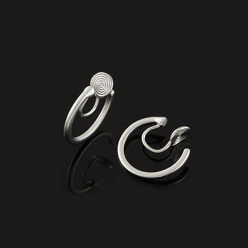 Elegant Gold Alloy Spiral Hoop Stud & Clip On No Piercing Minimalist Round Ear Cuff Earrings