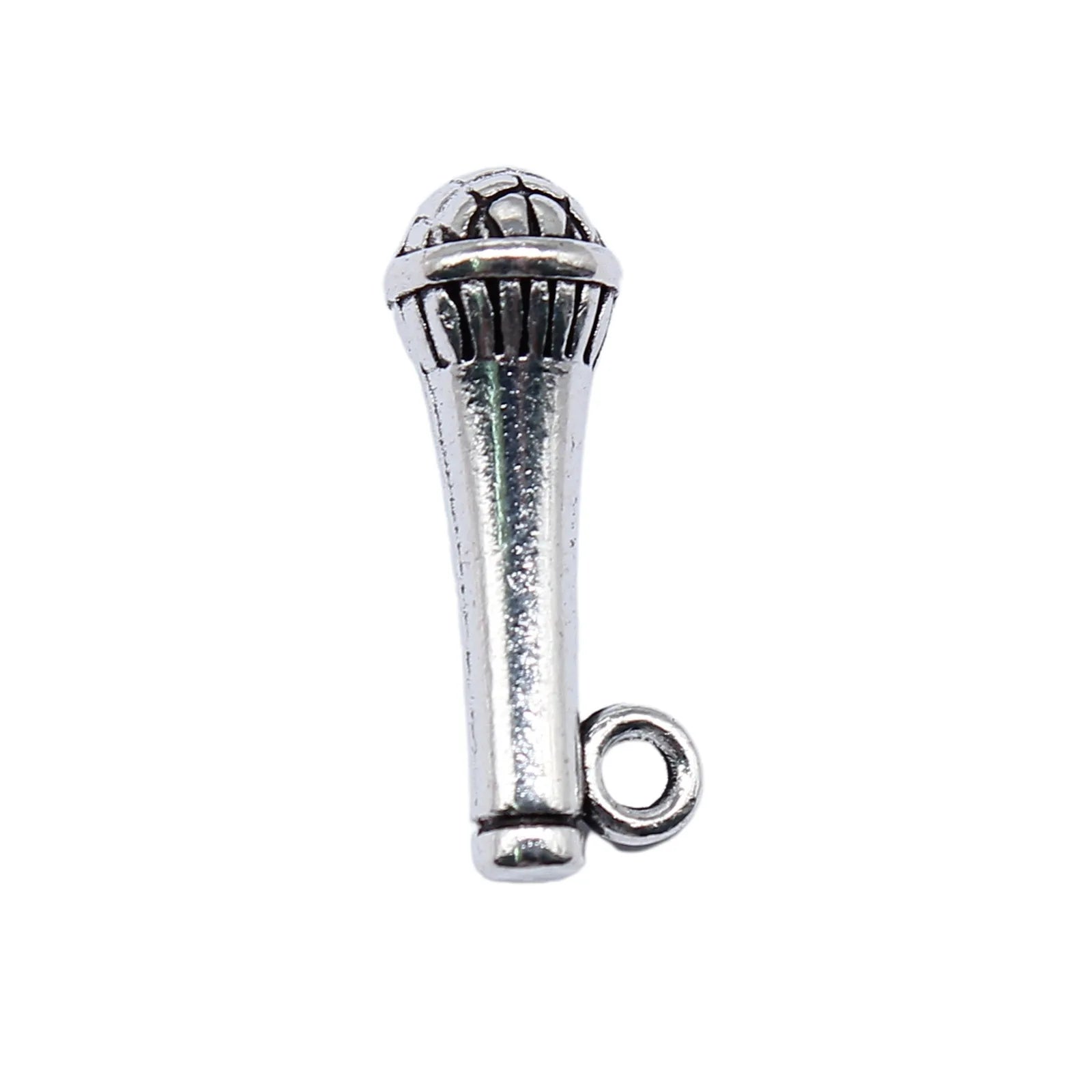 21x8mm 1.9g Antique Silver Zinc Alloy Microphone Charm Pendant for DIY Bracelet Necklace Making