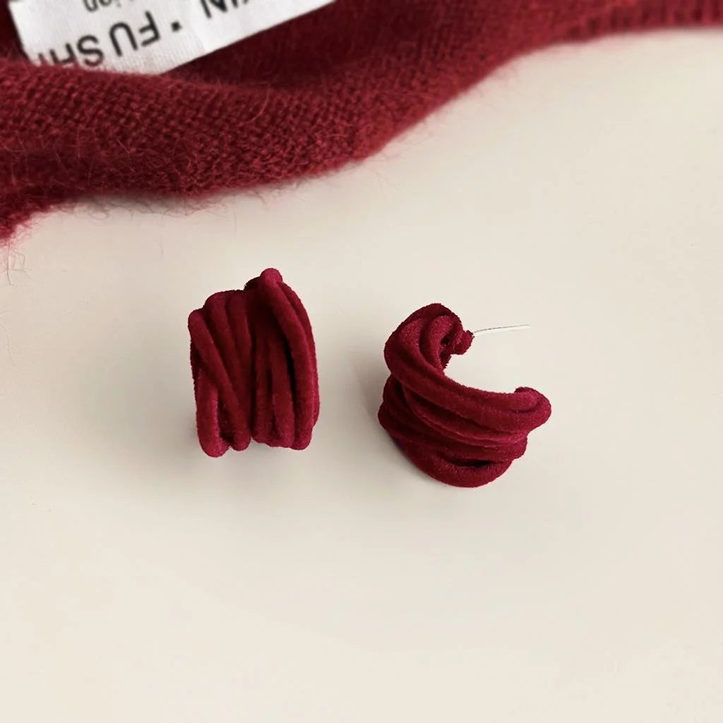 Burgundy Flocked Copper Geometric Line Ring Drop Earrings Vintage Luxury Style