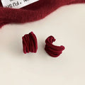 Burgundy Flocked Copper Geometric Line Ring Drop Earrings Vintage Luxury Style