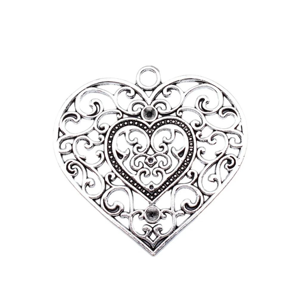 55x56mm 12.8g Antique Silver Zinc Alloy Hollow Flower Tree Large Heart Charm Pendant for DIY Necklace Making