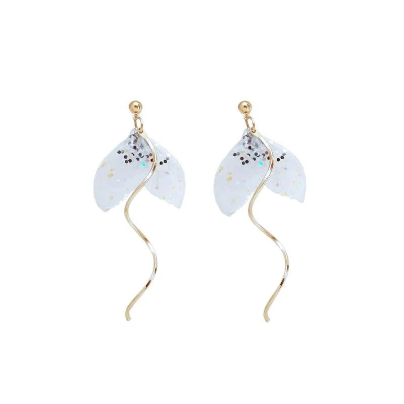 14K Plated Copper Fishtail Stud Earrings For Women Japanese Korean Minimalist Artistic Design