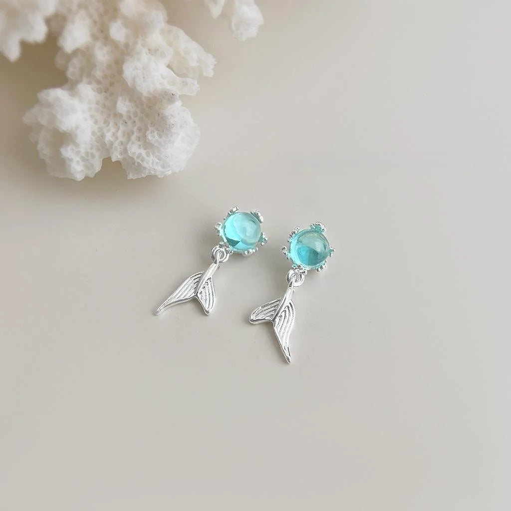 Mini Mermaid Tail Stud Earrings Copper Silver Plated Pin Cute Forest Style Jewelry For Women