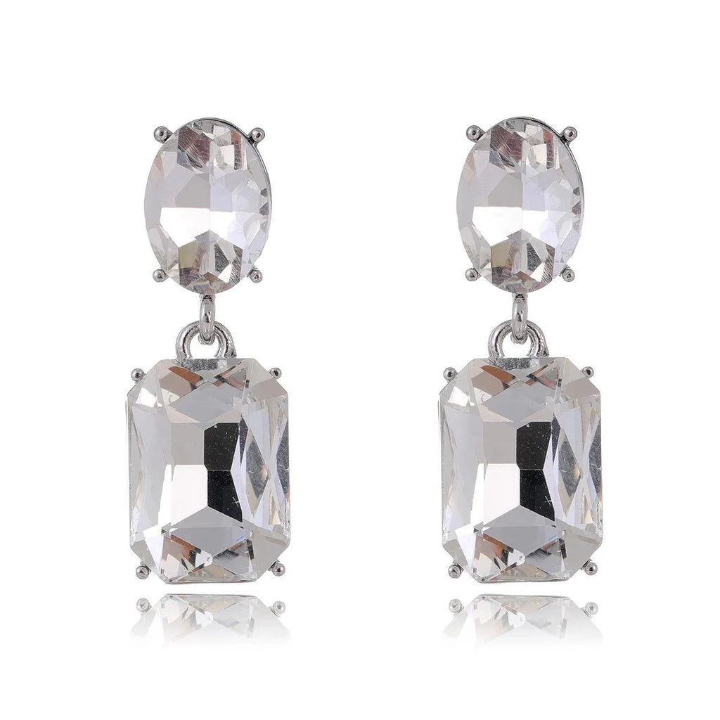 Vintage Emerald Green Crystal Geometric Drop Earrings Gold Tone Alloy Square Dangle Jewelry For Party Gift