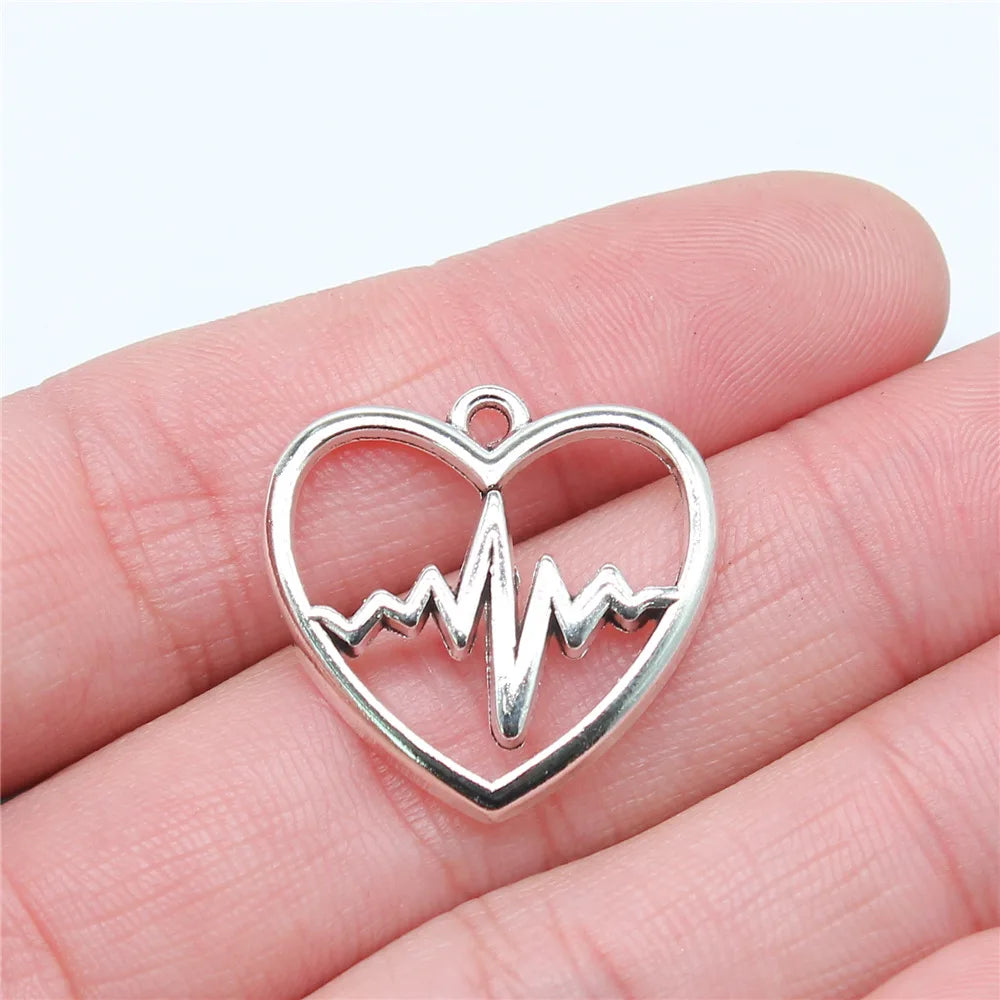 25x25mm 2.36g Zinc Alloy Heart ECG charm pendant for DIY necklace bracelet jewelry making accessories