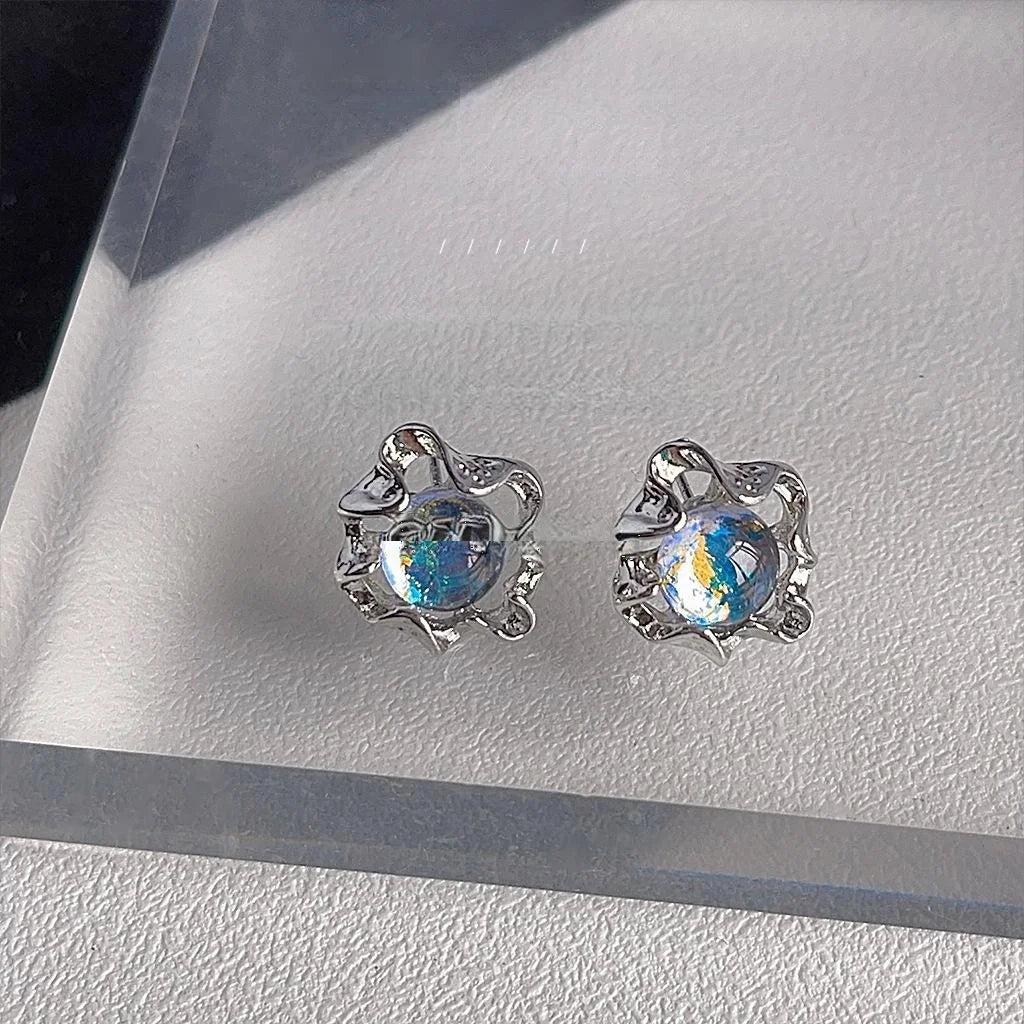 Iridescent Liquid Hollow Irregular Geometric Copper Stud Earrings
