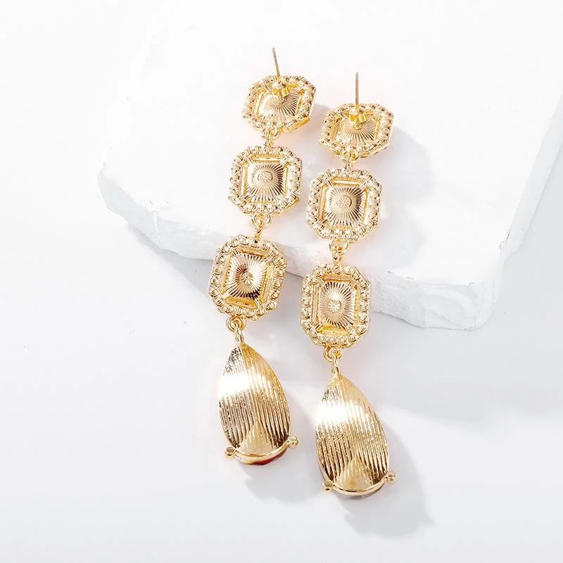 Luxury Green Crystal Rhinestone Drop Earrings Gold Tone Bridal Dangle Earrings For Wedding Party Gift