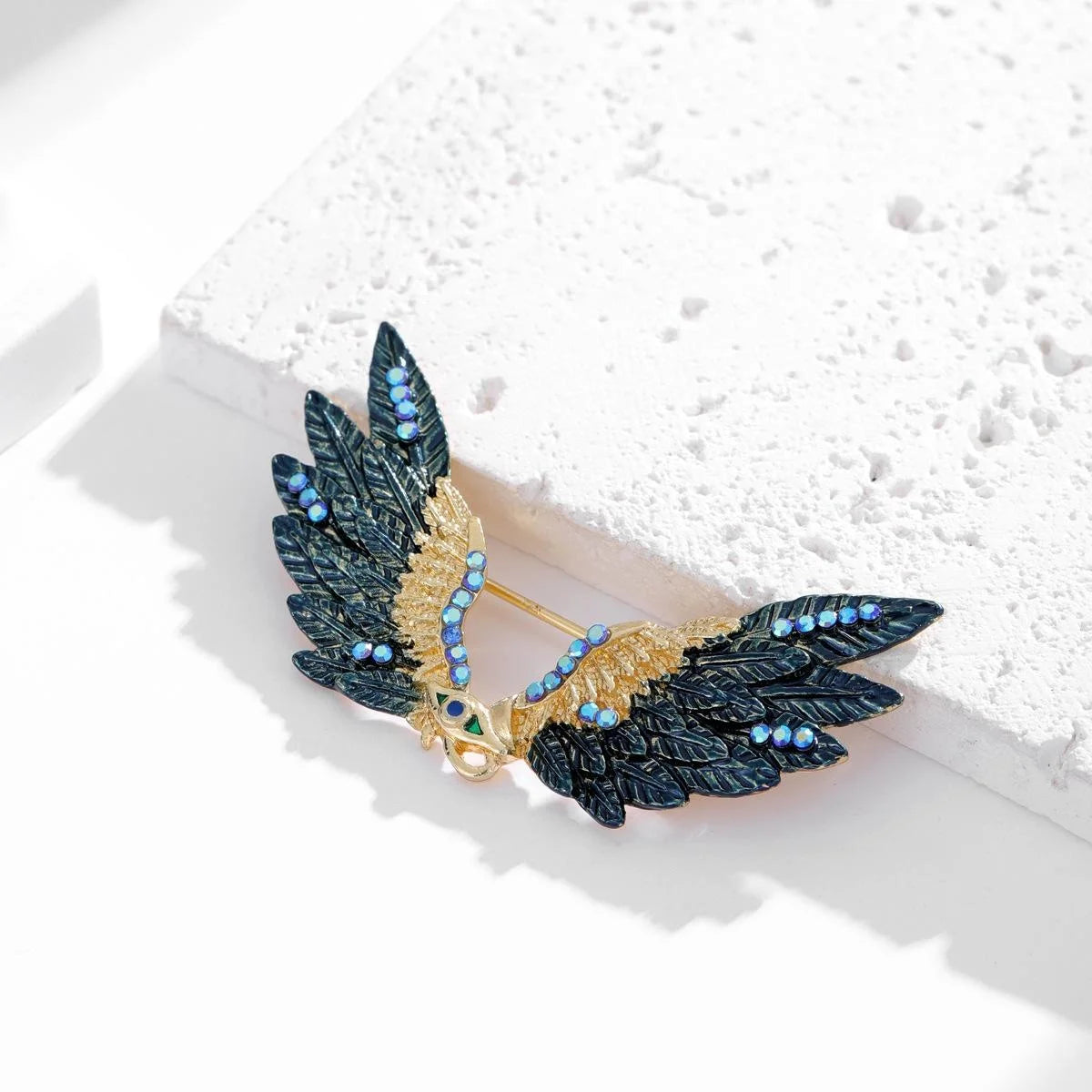 Elegant Enamel Angel Wings Brooch With Rhinestones, Luxury Alloy Lapel Pin Corsage Suit Accessory Gift
