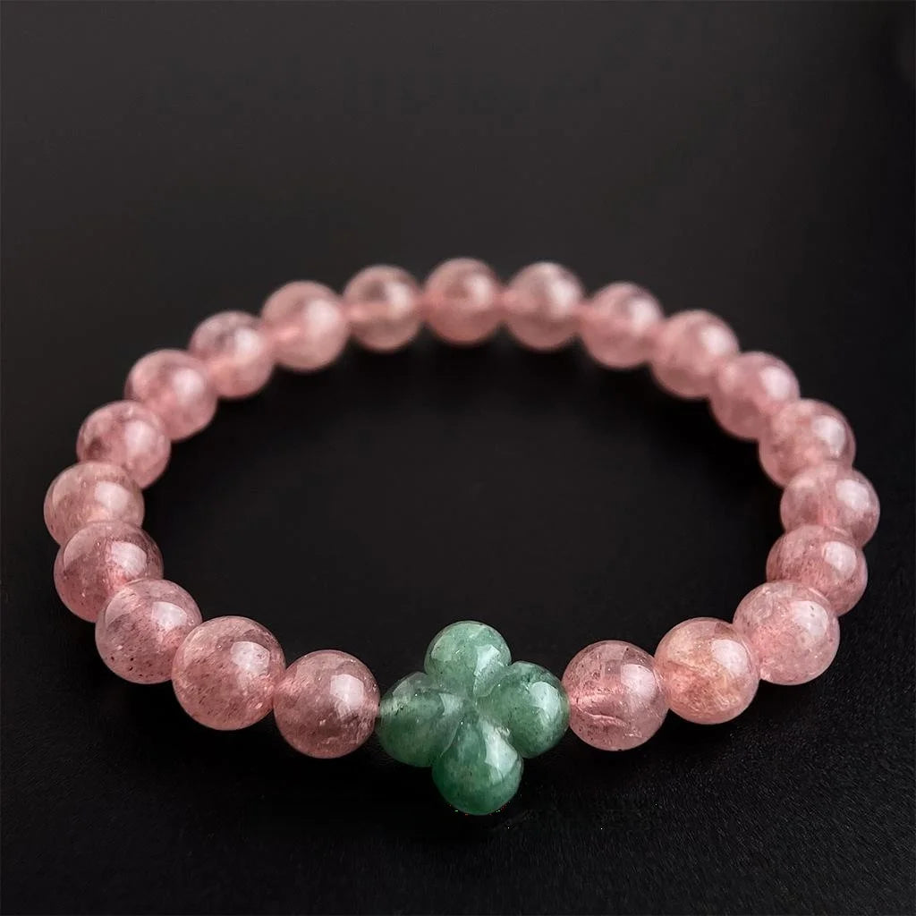 High Quality Strawberry Quartz Green Aventurine Natural Stone Chinese Style Beaded Bracelet