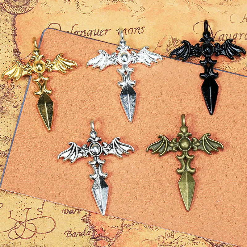 35x44MM Zinc Alloy Winged Cross Charm Pendant for DIY Necklace Bracelet Jewelry Making