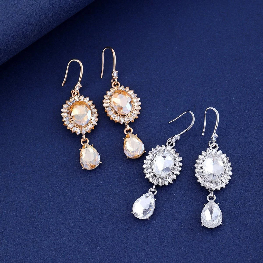 Luxury Vintage Alloy Crystal Teardrop Hollow Sunburst Dangle Earrings For Wedding Party Banquet Gift
