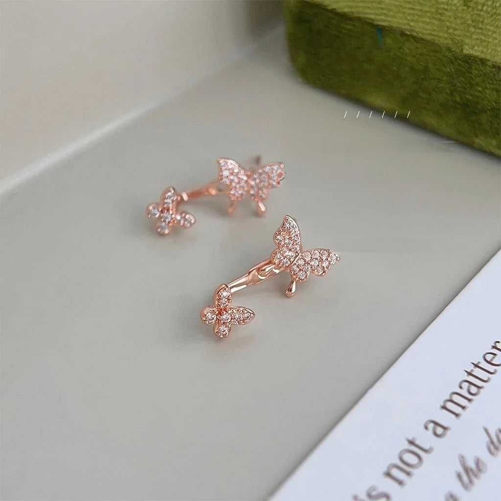 Elegant Rose Gold Plated Copper Butterfly Drop Earrings With Micro Pave Zircon