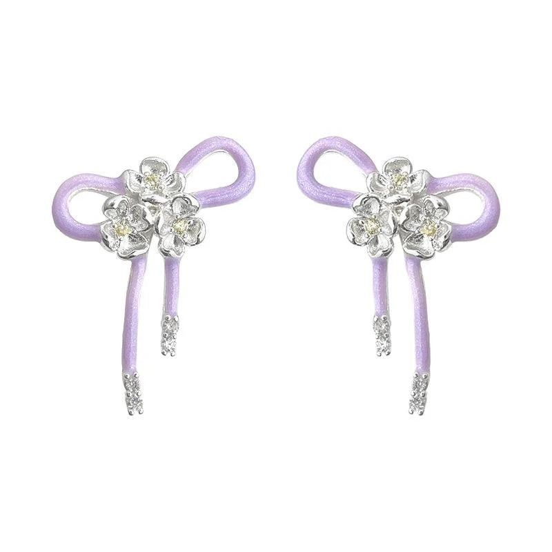 Eco-Friendly Copper Enamel Glazed Light Purple Bow Drop Earrings Sweet Fashion Jewelry