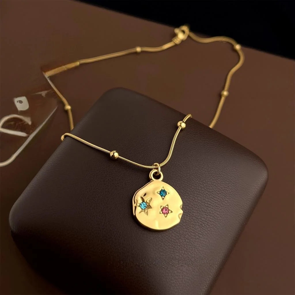 304 Stainless Steel 18K Gold Plated Starburst Rhinestone Collarbone Necklace For Women