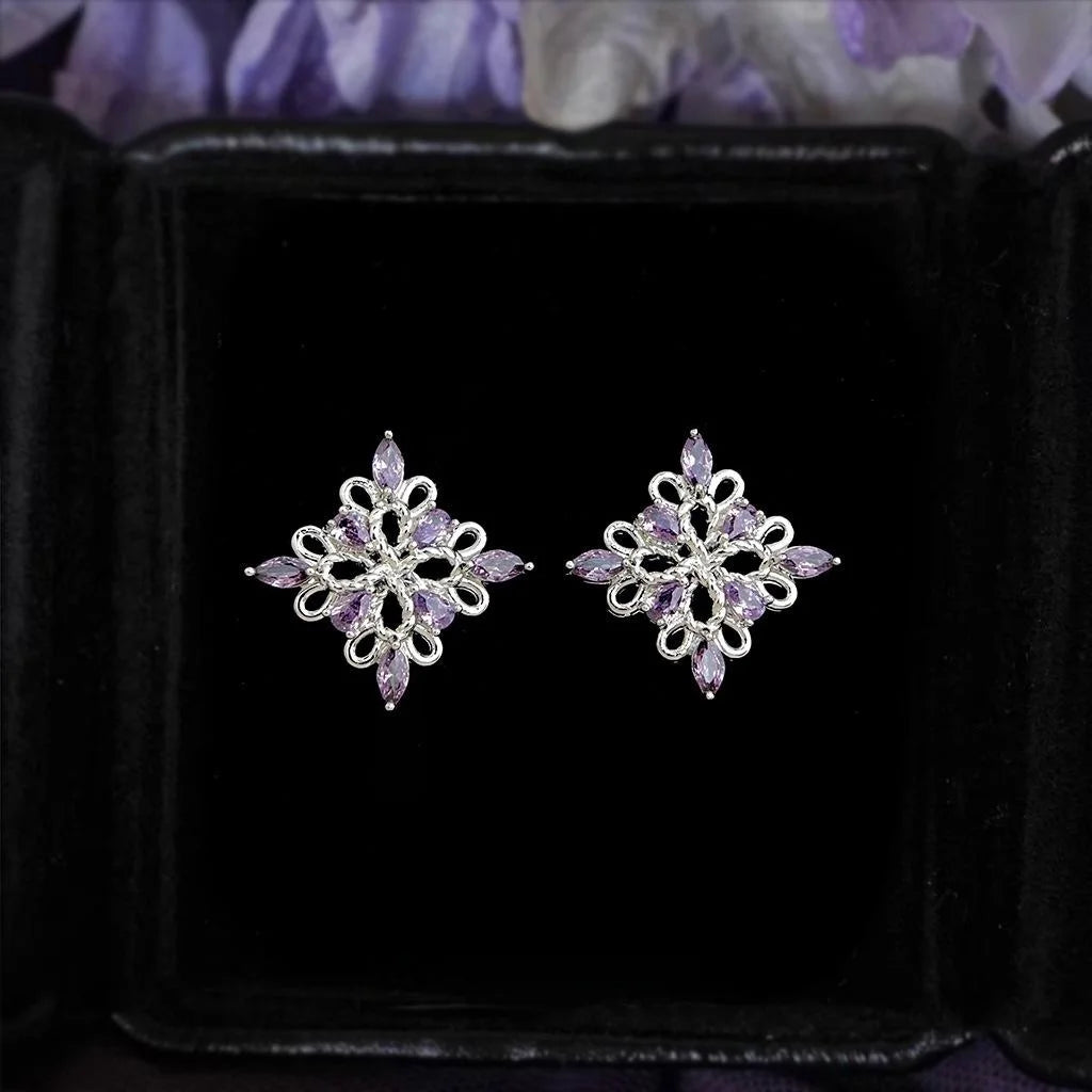 Designer Micro Pave Zircon Geometric Diamond Hollow Stud Earrings In Eco-Friendly Copper