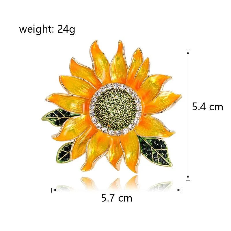 Elegant Enamel Sunflower Brooch With Rhinestones, Luxury Floral Lapel Pin Corsage Suit Accessory Gift