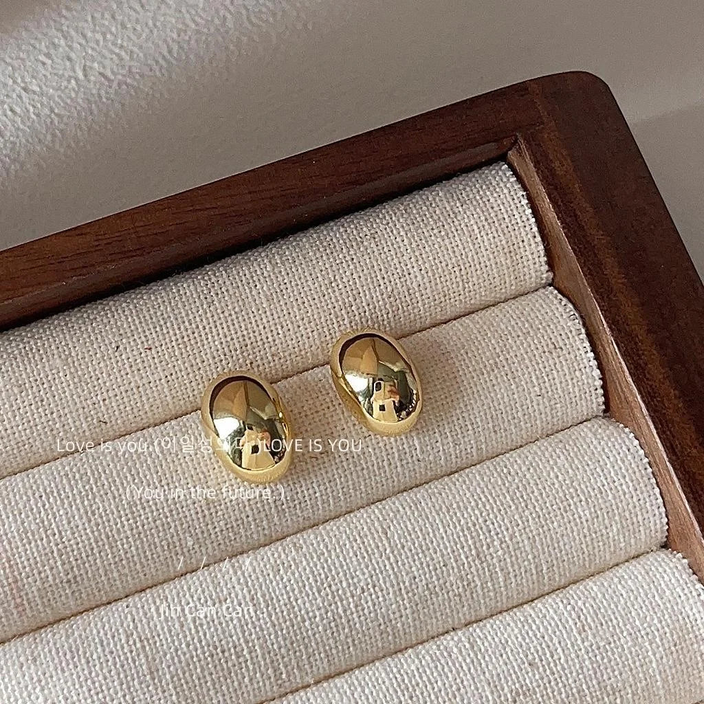 14K Gold Plated Copper Mini Oval Geometric Stud Earrings Minimalist Premium Jewelry
