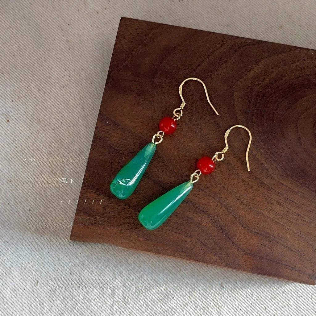 New Chinese Style Green Acrylic Teardrop Drop Earrings Handmade Vintage Palace Jewelry