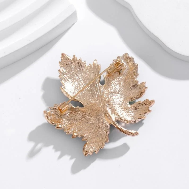 Luxury Enamel Maple Leaf Brooch With Orange Rhinestones, Elegant Autumn Lapel Pin Suit Accessory Gift