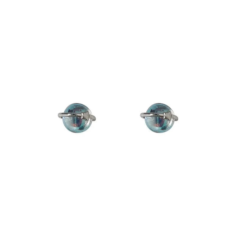 Mini Iridescent Planet Star Copper Stud Earrings With Silver Plated Pins, Style Jewelry