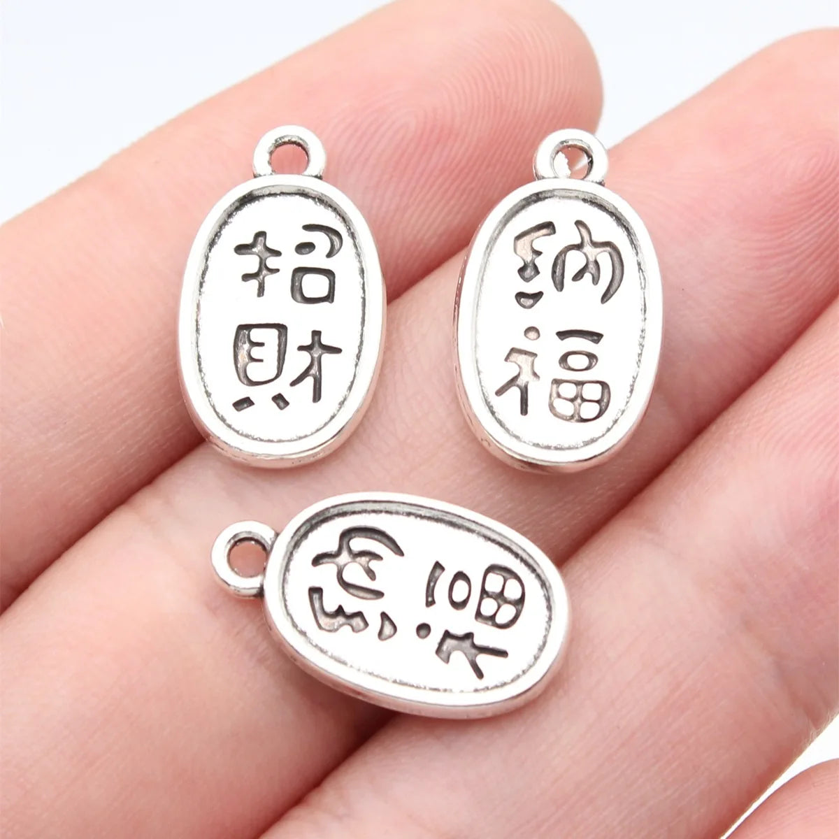19x11mm 1.35g Antique Silver Zinc Alloy Good Fortune Blessing Charm Pendant for DIY Bracelet Making
