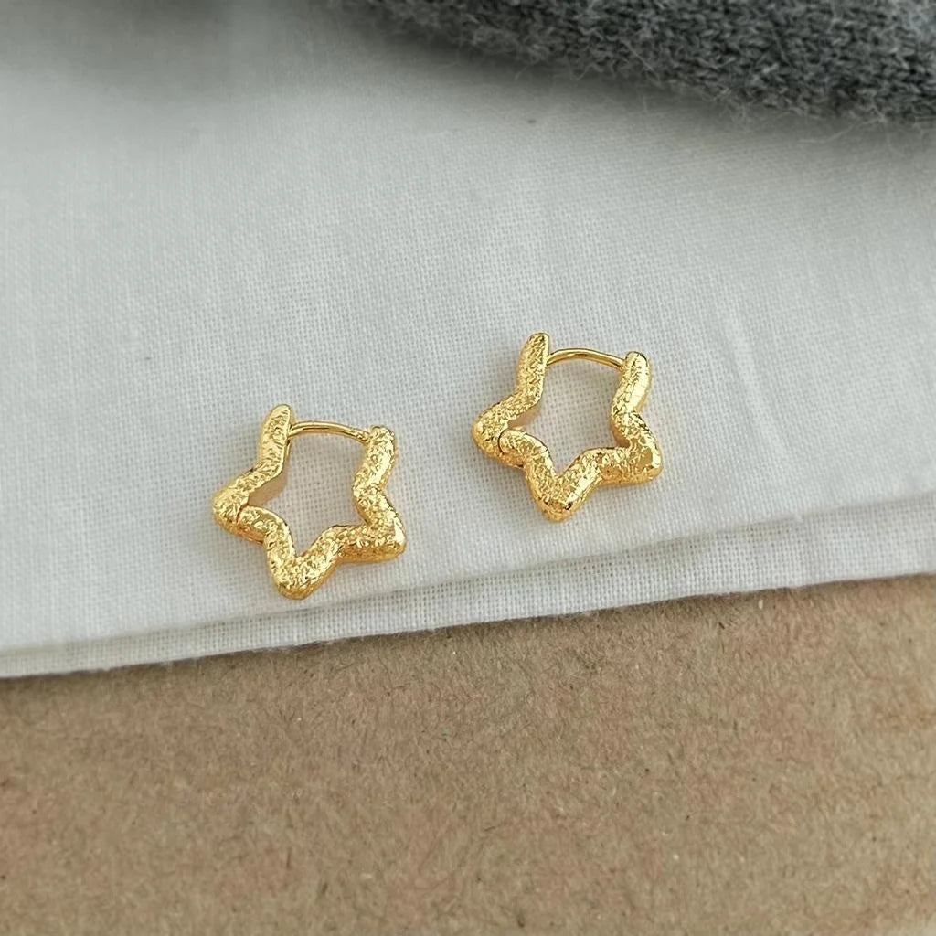 14K Gold Plated Copper Five Point Star Stud Earrings Minimalist Versatile Daily Jewelry