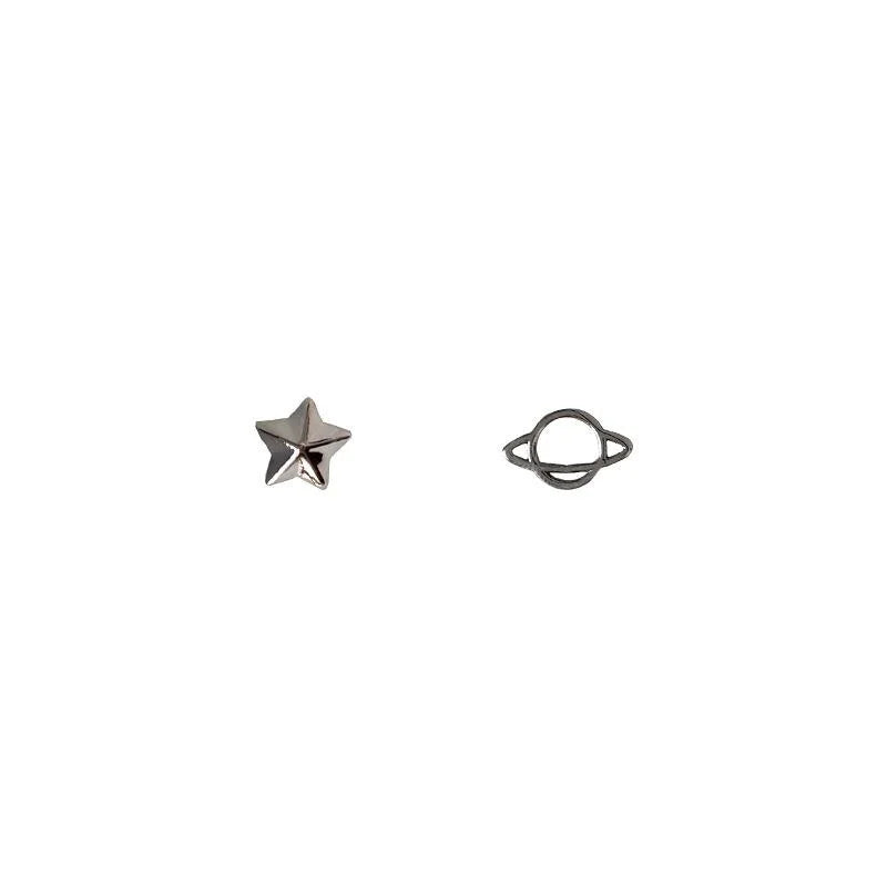 Asymmetric Mini Gunmetal Star Spaceship Copper Stud Earrings Minimalist Style