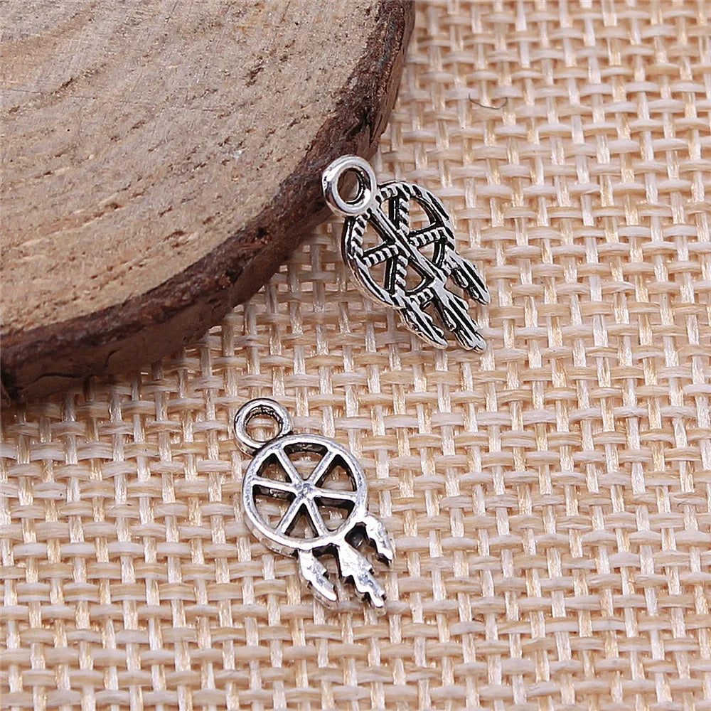 7x15mm 0.3g Antique Silver Zinc Alloy Dreamcatcher Charm Pendant for DIY Necklace Bracelet Making