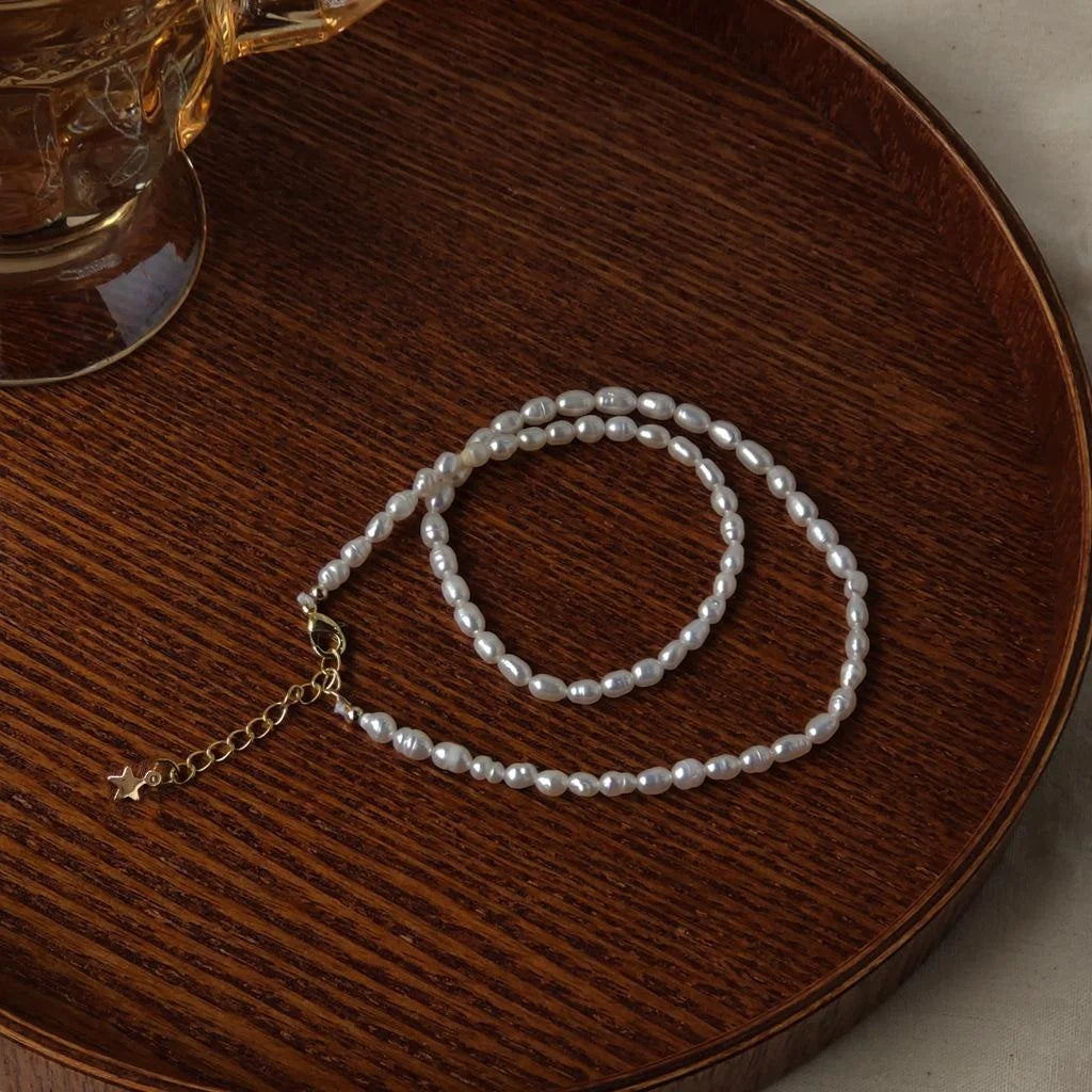 Handmade 14K Gold Plated Freshwater Pearl Geometric Minimalist Korean Japanese Necklace