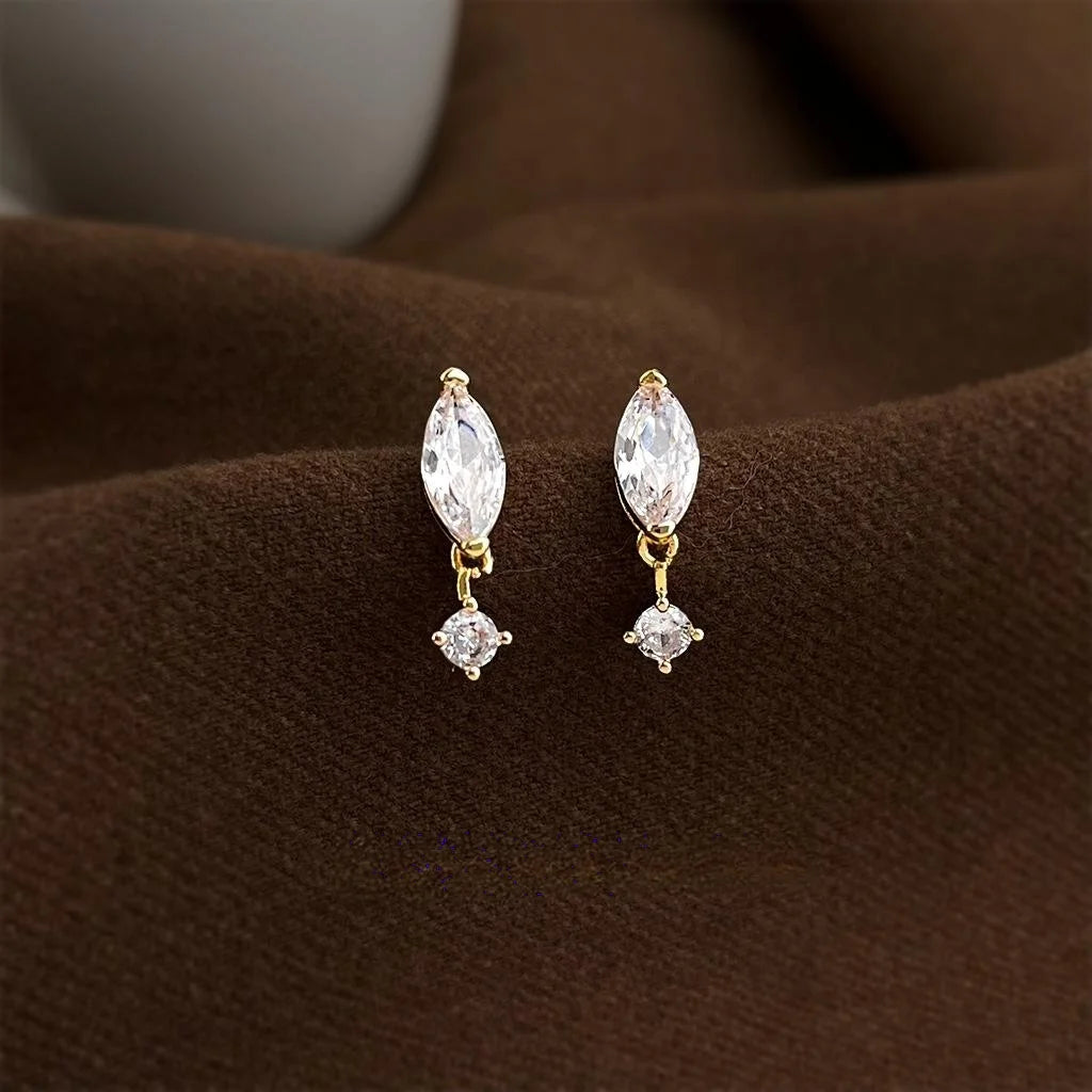 Light Luxury Geometric Waterdrop Zircon Tassel Stud Earrings With Copper