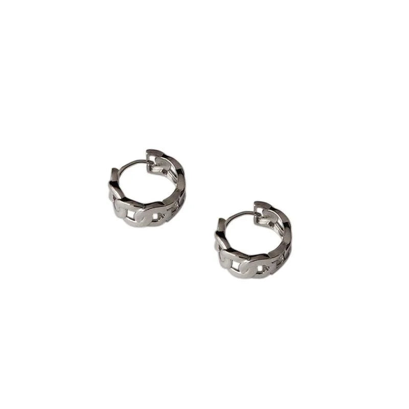 Silver Plated Copper Hoop Earrings Minimalist Geometric Circle Unisex Hip Hop Jewelry