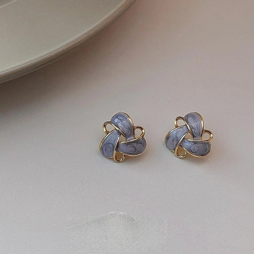 14K Gold Plated Copper Geometric Enamel Hollow Stud Earrings For Women Korean Fashion